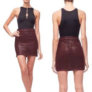 Good American Waxed Denim Mini Skirt in Bordeaux